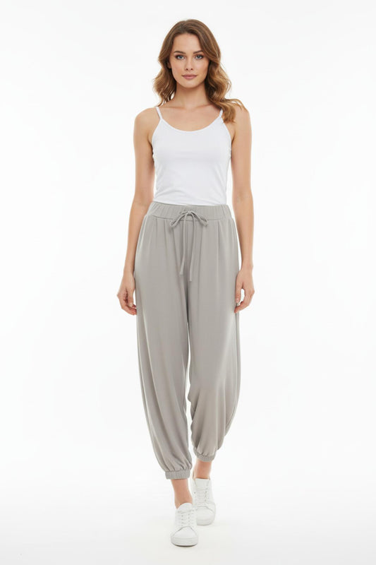 Kadın Paça Lastikli Viskon Şalvar  Gri