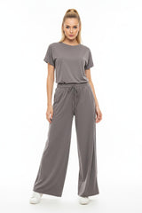 Pantalon Large À Passepoil Latéral Et Poches — Gris