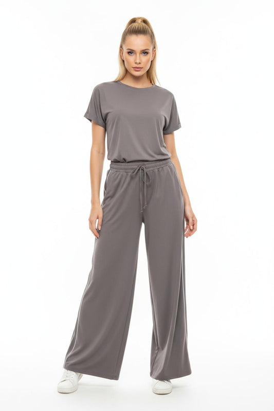 Wide‑Leg Trousers With Side Piping And Pockets — Grey