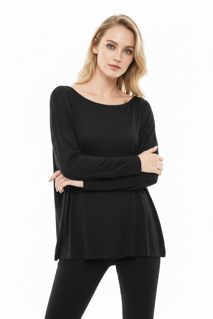 Schiffsausschnittbluse Mit Überschnittenen Schultern – Schwarz