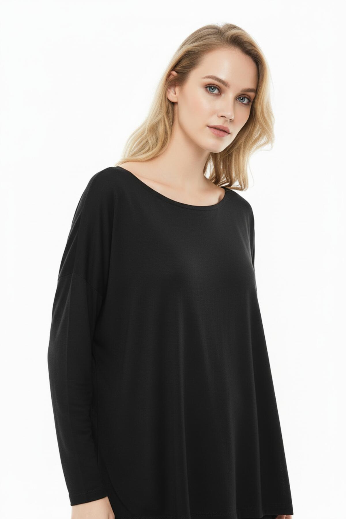 Schiffsausschnittbluse Mit Überschnittenen Schultern – Schwarz