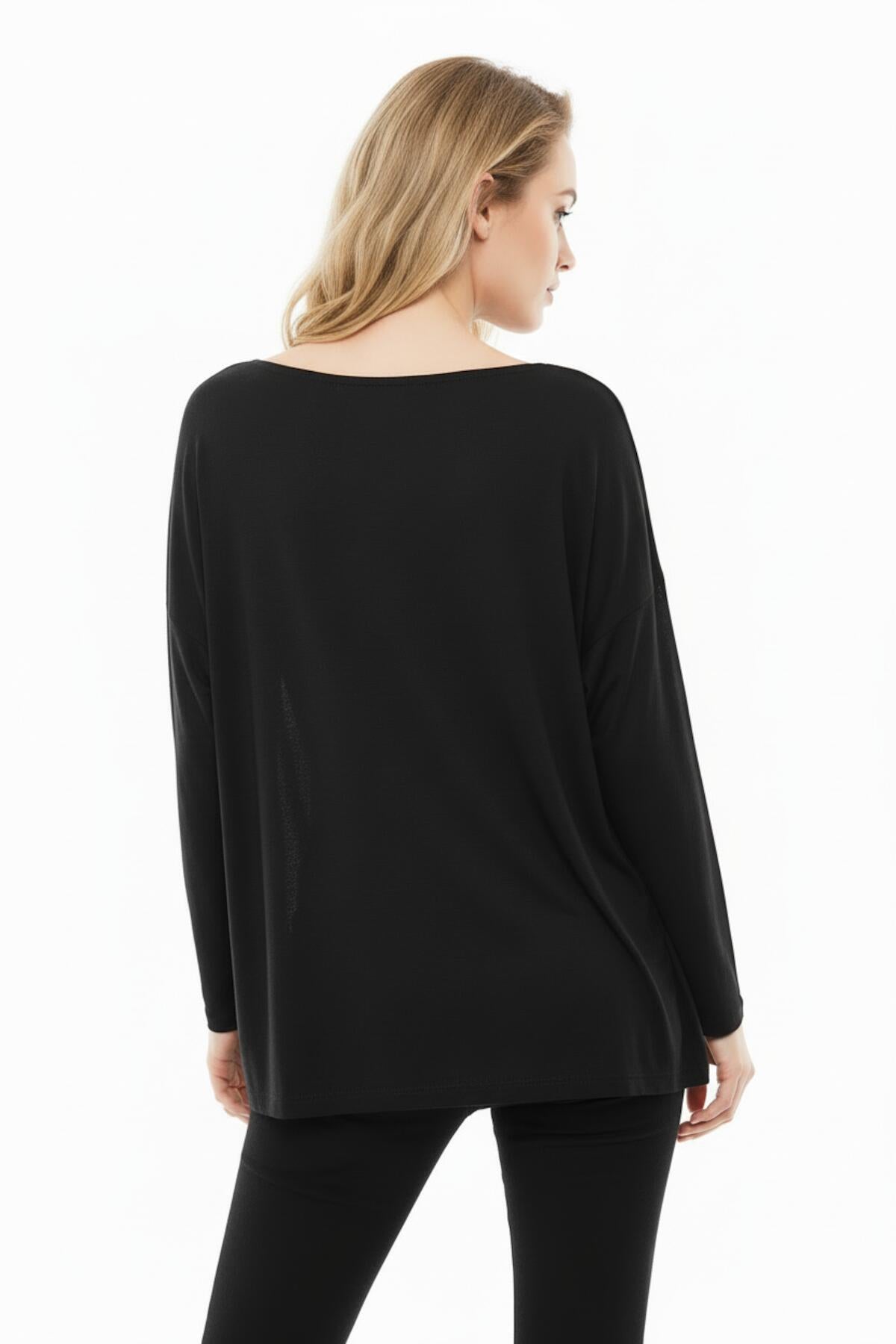 Schiffsausschnittbluse Mit Überschnittenen Schultern – Schwarz