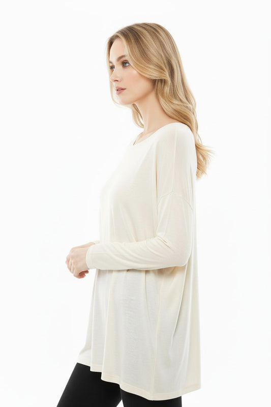 Boat - Neck Blouse With Dropped Shoulders — Off - White