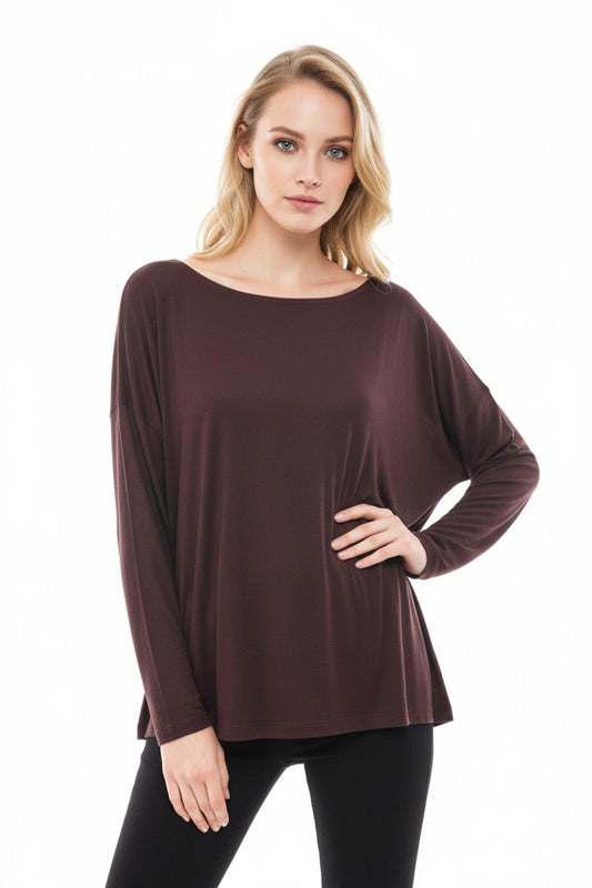 Boat - Neck Blouse With Dropped Shoulders — Brown