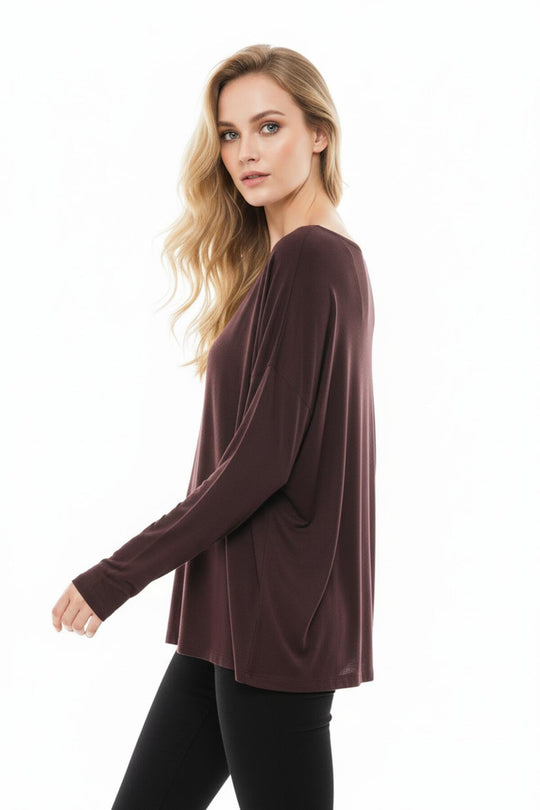 Blouse Met Boothals En Laag Aangezette Schouders – Bruin