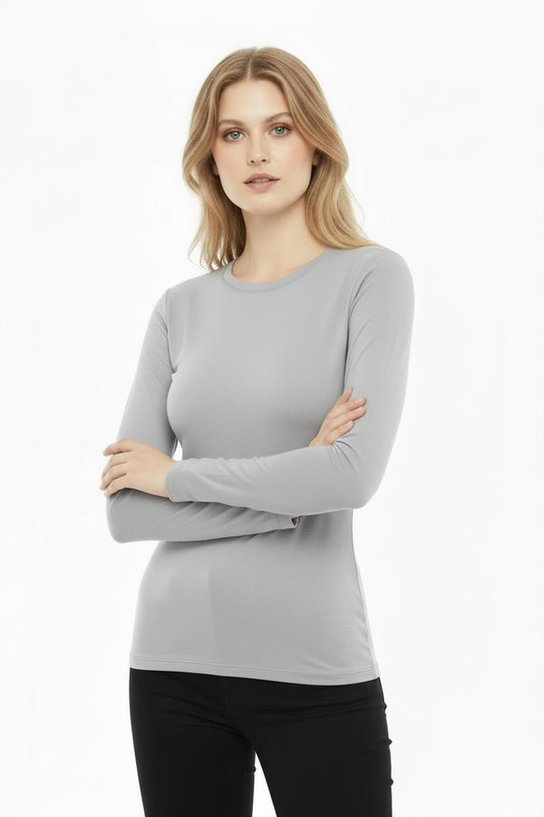 Blouse Met Ronde Hals — Grijs