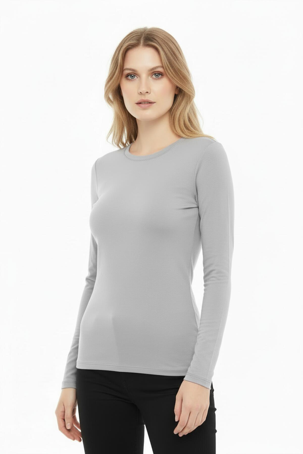 Blouse Met Ronde Hals — Grijs