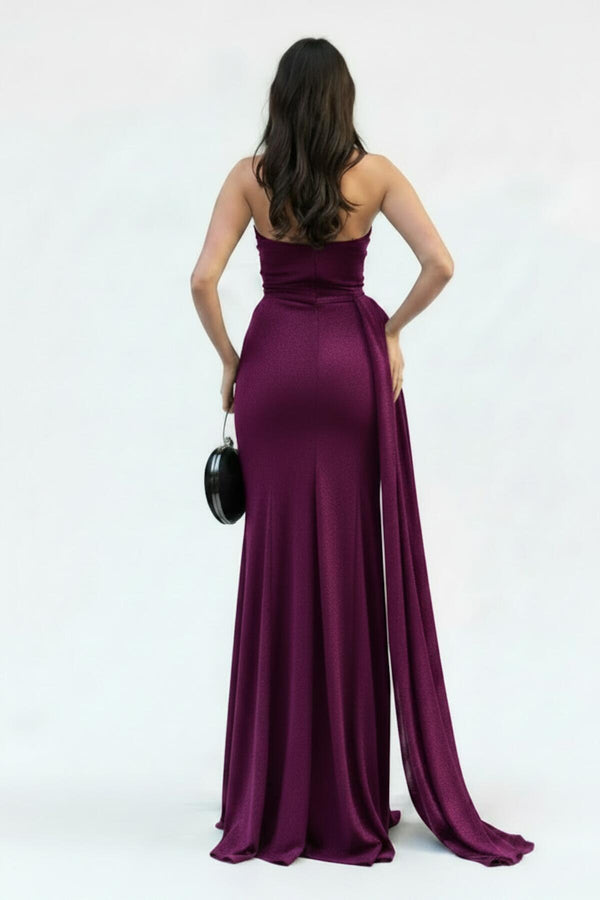 Plum Stone‑Embellished Mermaid Gown