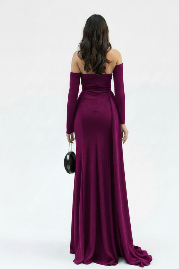Plum Stone‑Embellished Mermaid Gown
