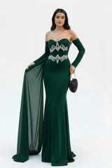 Robe De Soirée Sirène Vert Émeraude Ornée De Pierres