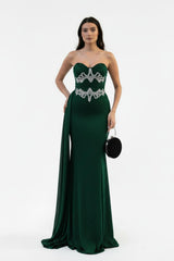Robe De Soirée Sirène Vert Émeraude Ornée De Pierres