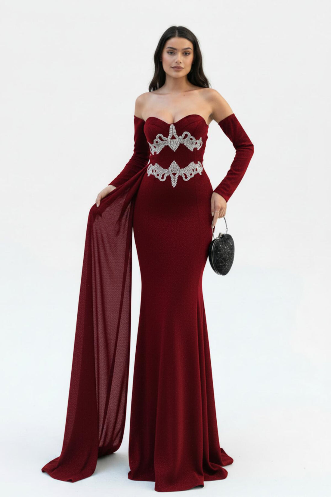 Robe De Soirée Rouge Effet Sirène Ornée De Pierres