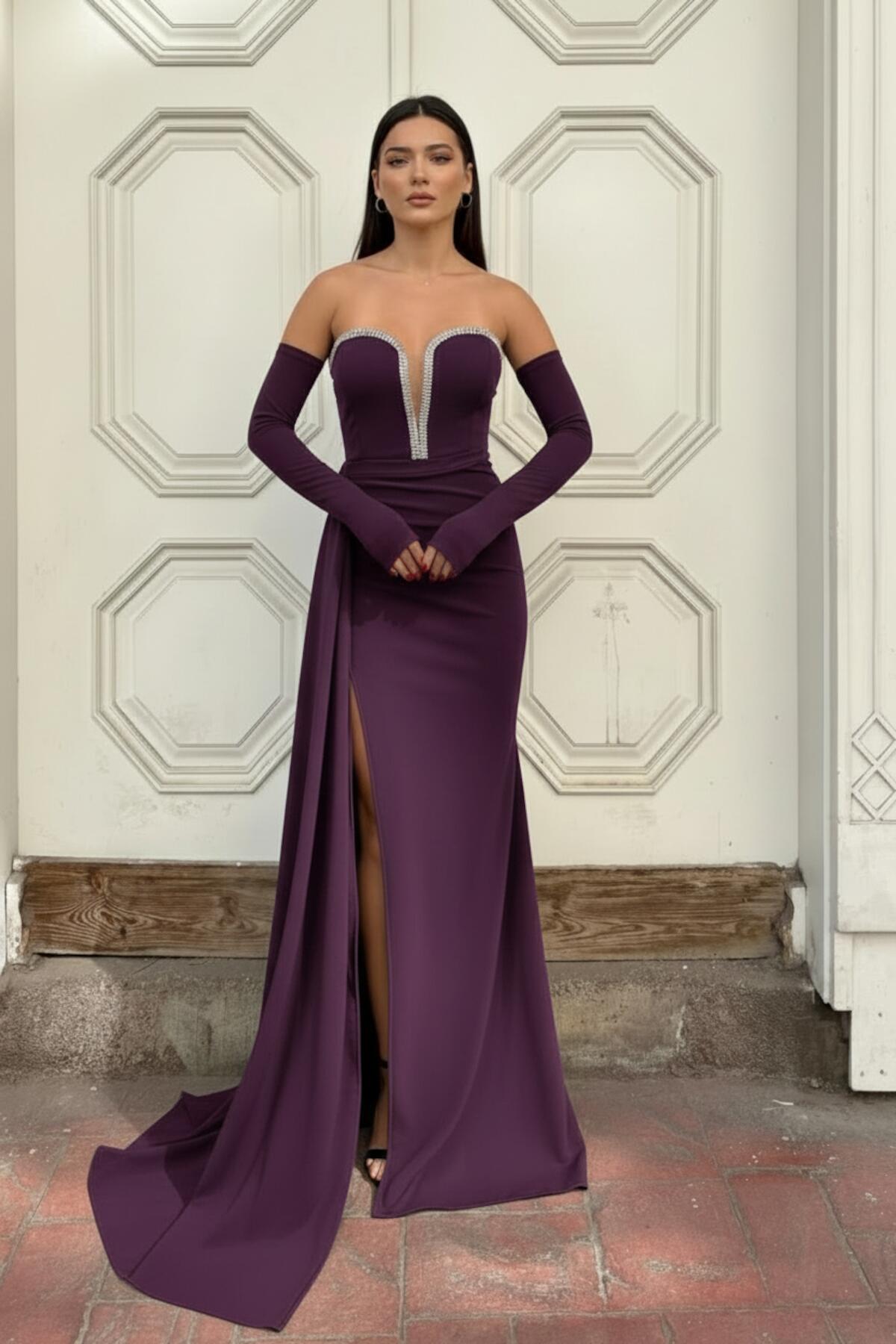 Langes Crêpe - Abendkleid In Violett
