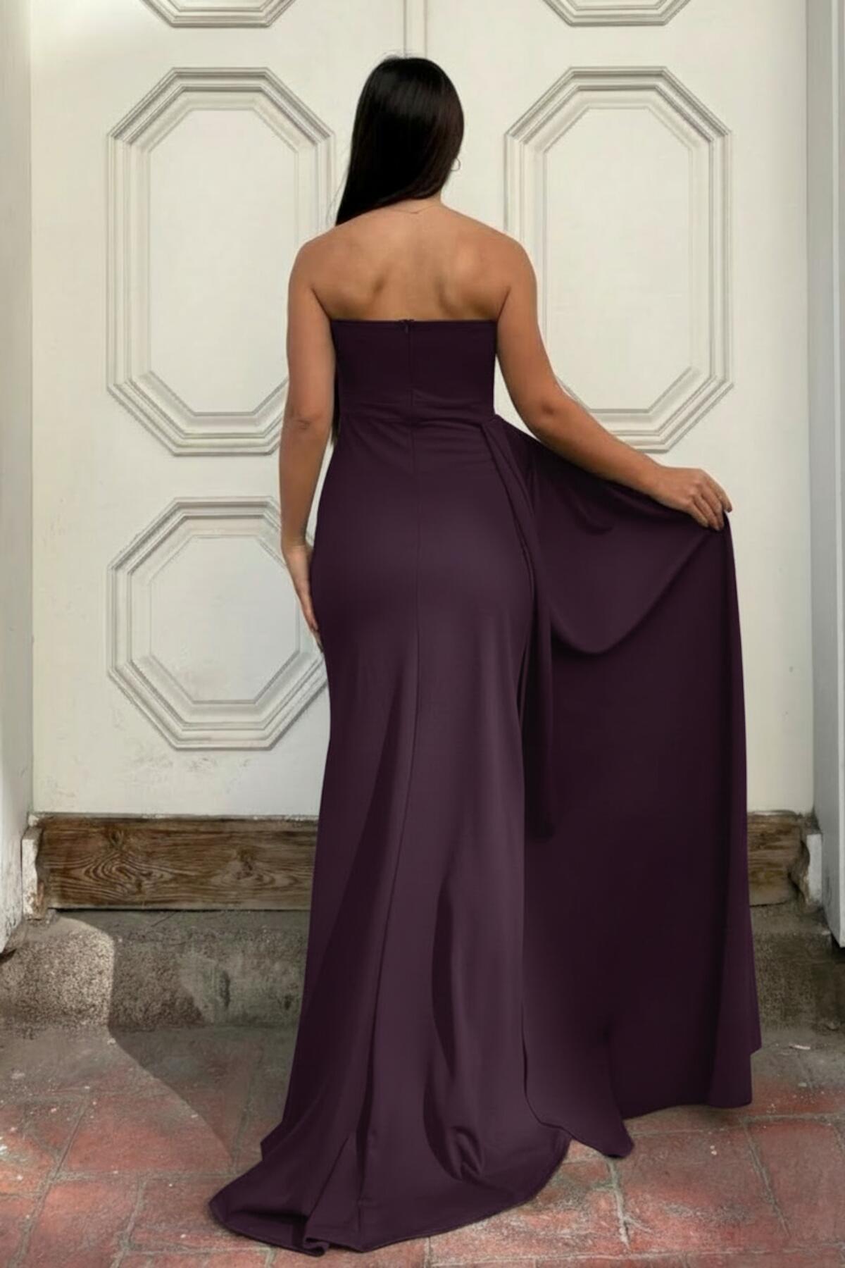 Langes Crêpe - Abendkleid In Violett