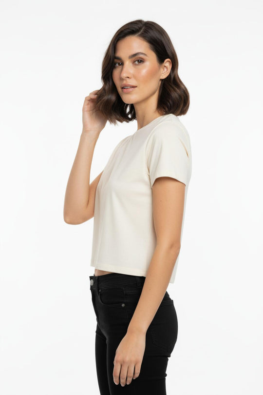 Kort Body - T - Shirt Met Ronde Hals — Off - White