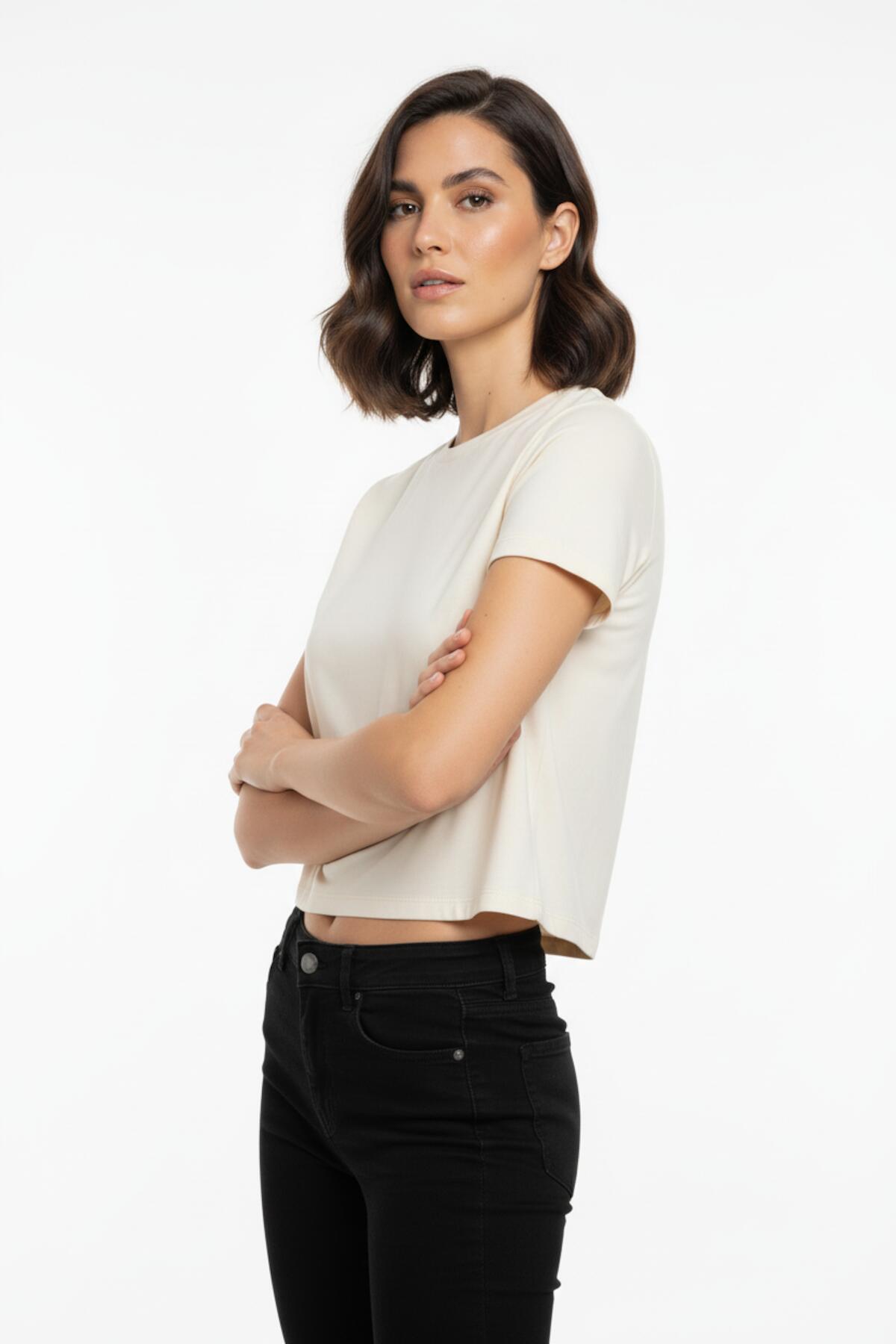 Kort Body - T - Shirt Met Ronde Hals — Off - White