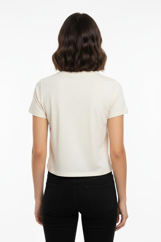Kort Body - T - Shirt Met Ronde Hals — Off - White