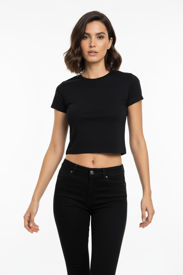 Korte Body - T‑Shirt Met Ronde Hals – Zwart