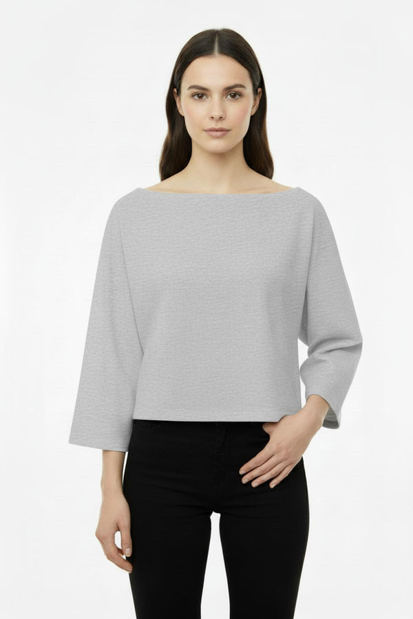 Oversized Blouse Met Lage Schouders En Wijde Mouwen – Grijs