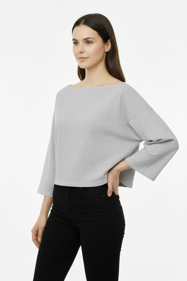 Oversized Blouse Met Lage Schouders En Wijde Mouwen – Grijs