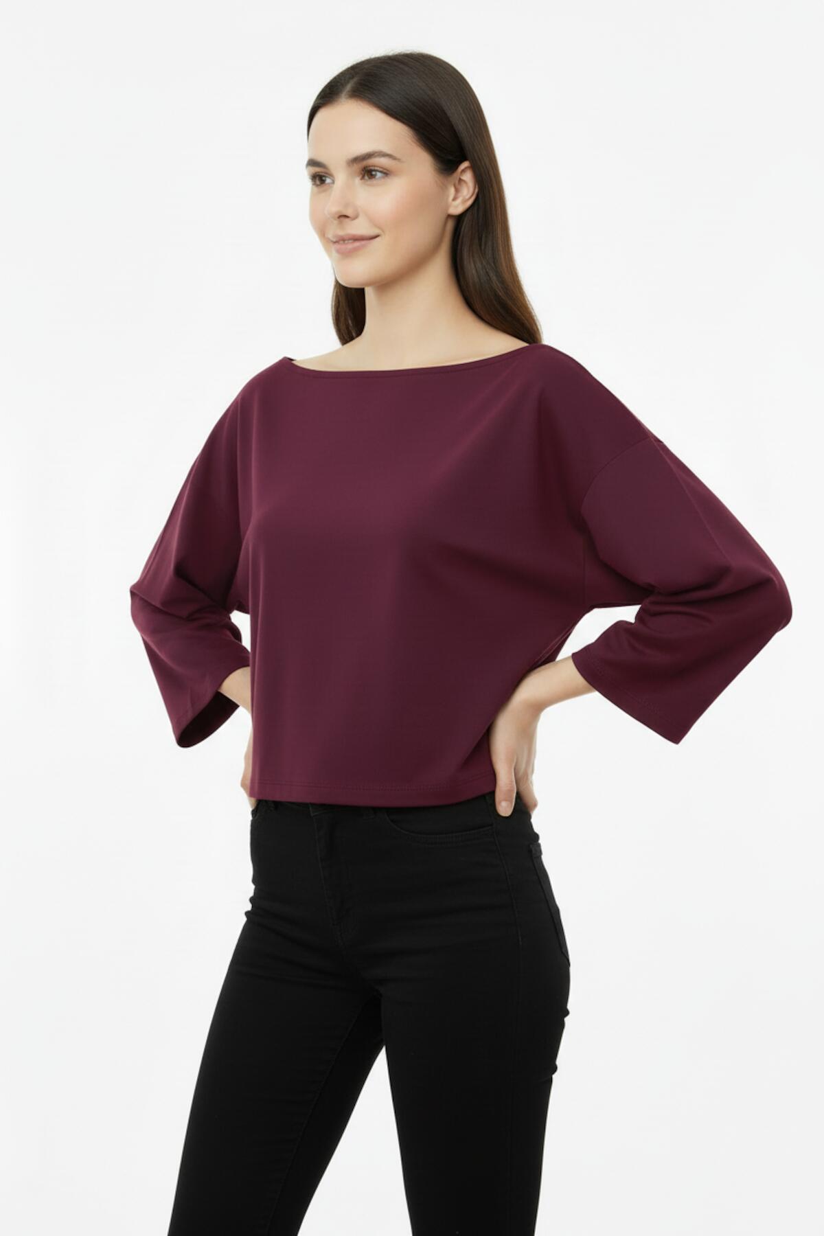Oversized Blouse Met Lage Schouders En Wijde Mouwen – Bordeaux