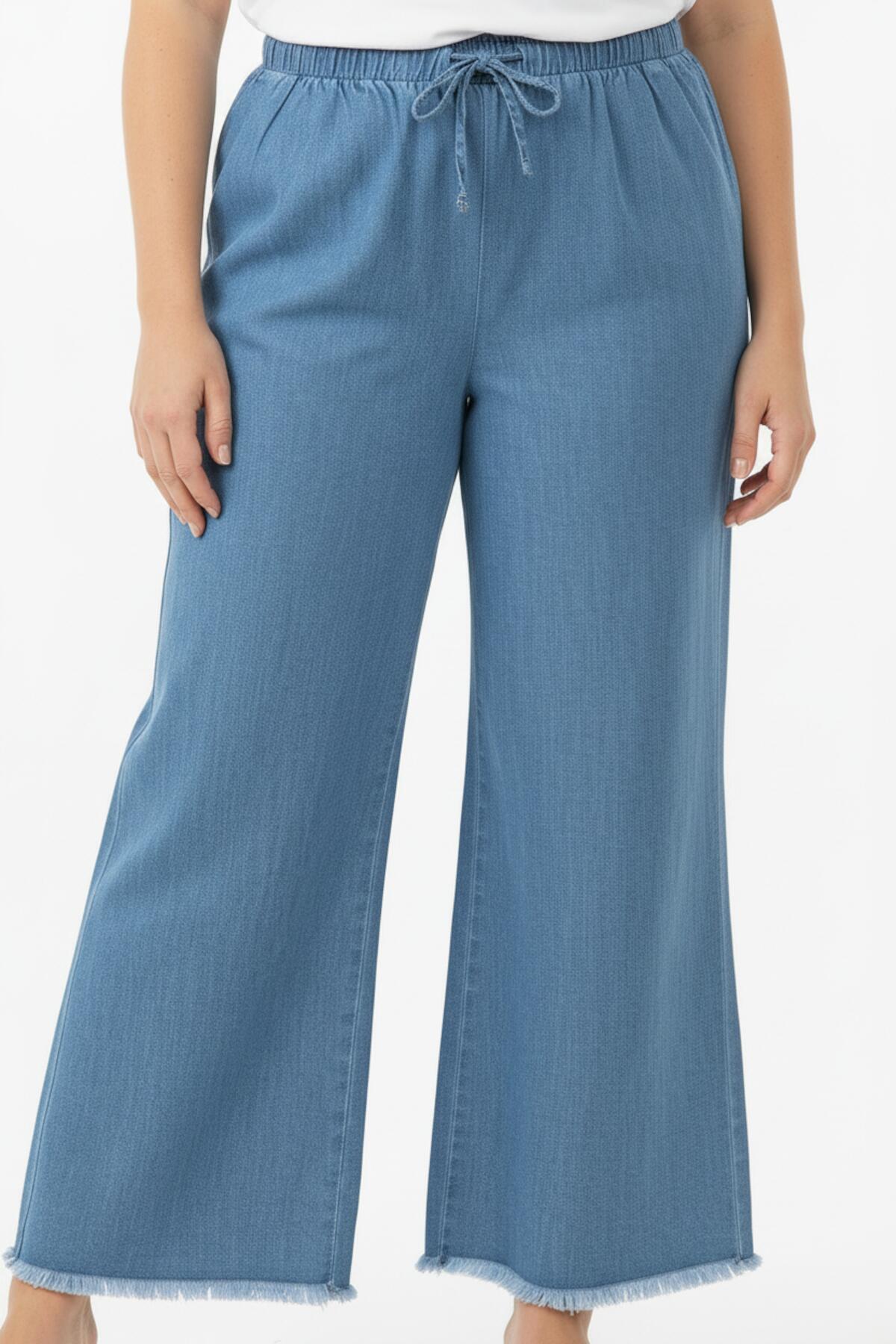 Plus - Size Wijde Broek Van Lichte Denim – Blauw