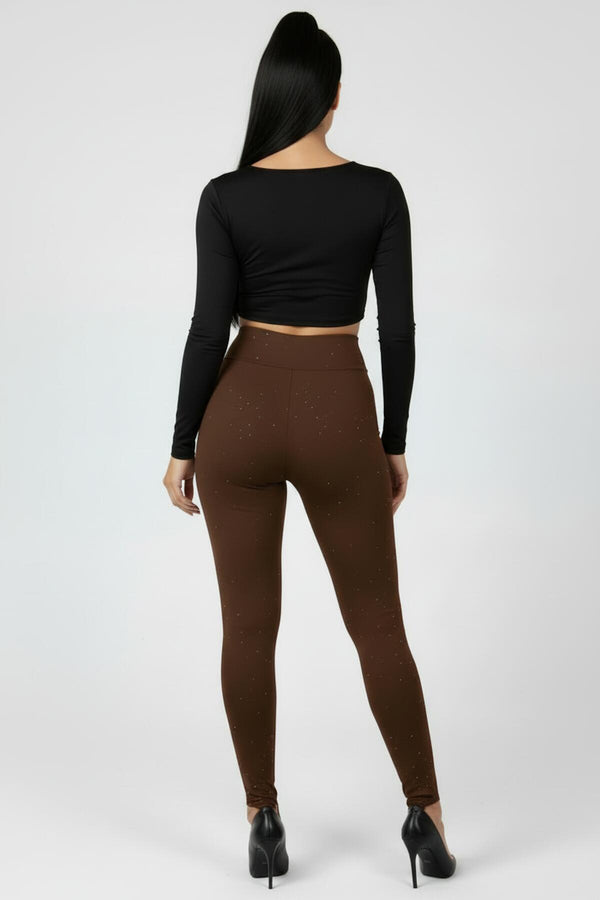 Legging Met Voetlus En Siersteentjes – Bruin