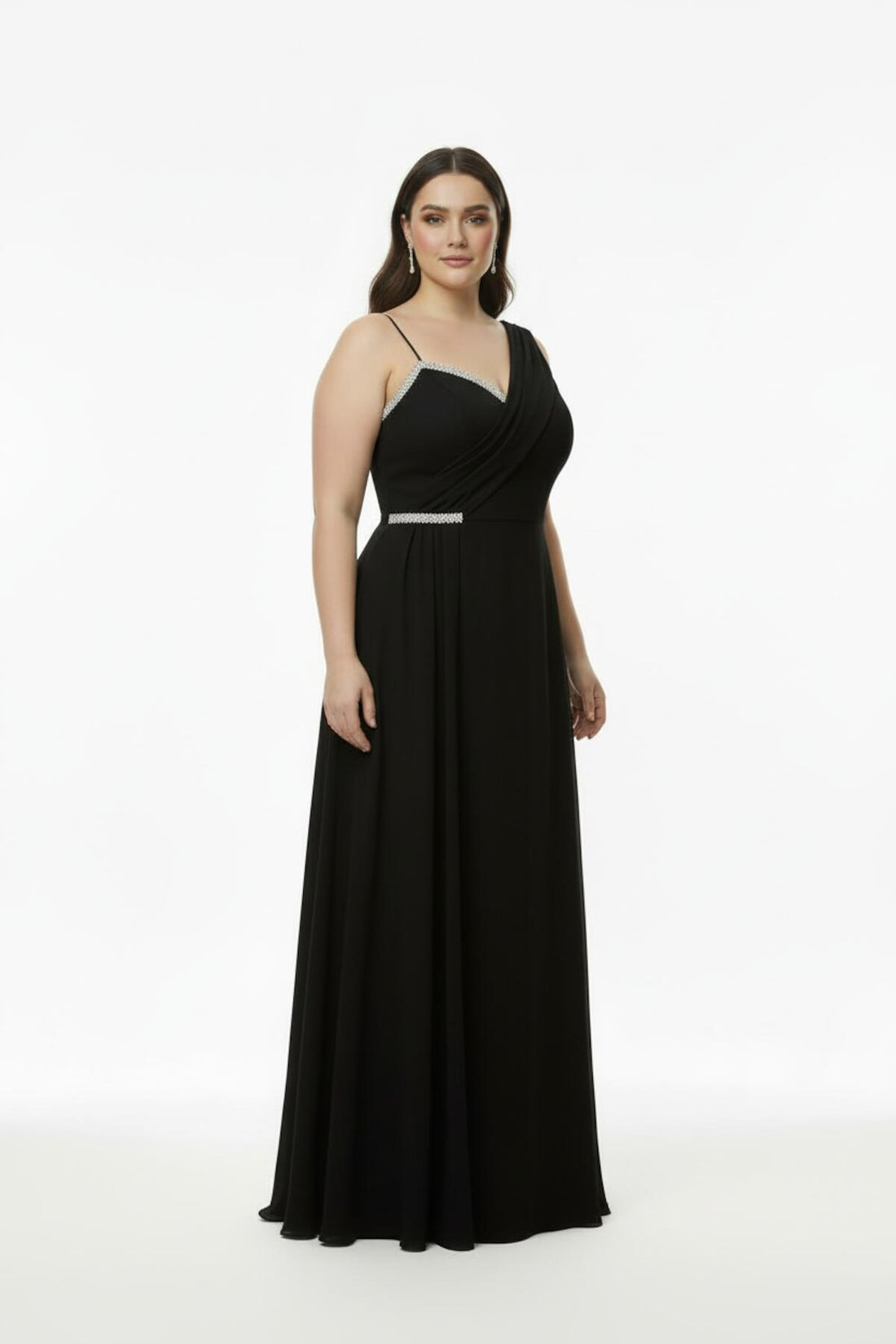Robe De Soirée Longue Sans Manches, Grande Taille — Noire