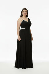 Robe De Soirée Longue Sans Manches, Grande Taille — Noire