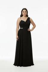 Robe De Soirée Longue Sans Manches, Grande Taille — Noire