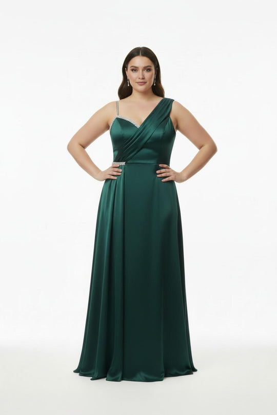 Plus - Size Mouwloze Lange Avondjurk, Gevormd Bij Buste En Taille — Groen