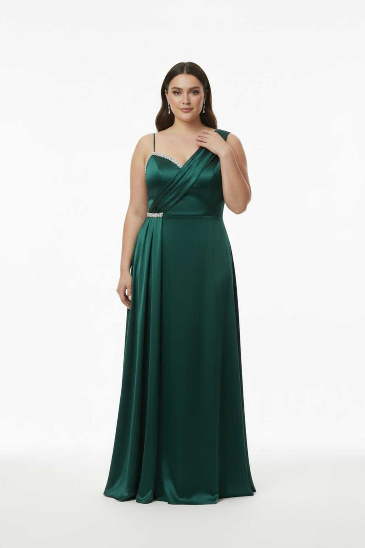 Plus - Size Mouwloze Lange Avondjurk, Gevormd Bij Buste En Taille — Groen
