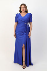 Robe De Soirée Longue Grande Taille Avec Détail À La Taille Et Manches Courtes — Indigo