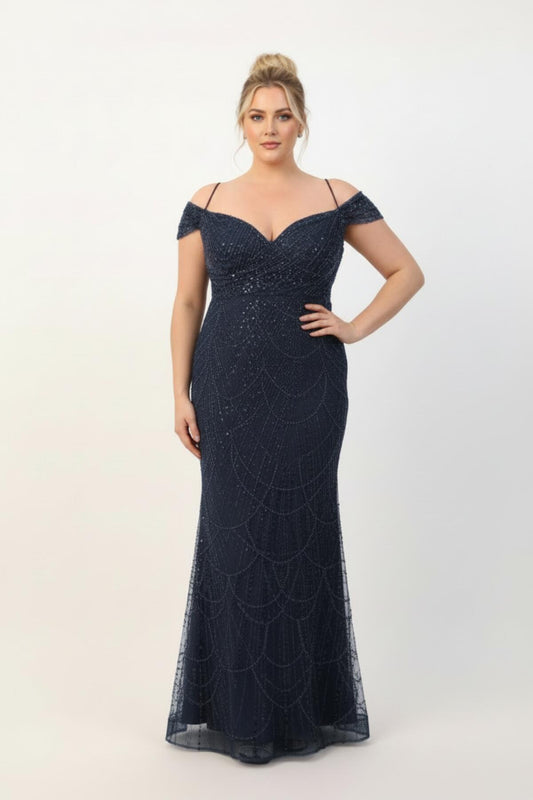 Bordeauxfarbenes Abendkleid Mit Carmenausschnitt Und Perlen (Große Größen)