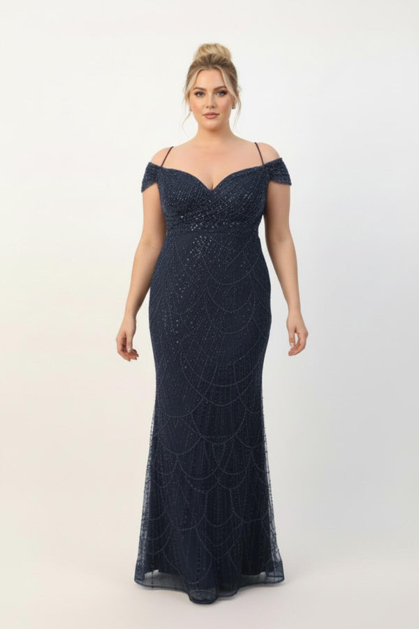 Bordeaux Plus‑Size Avondjurk Met Off‑Shoulder En Kralen