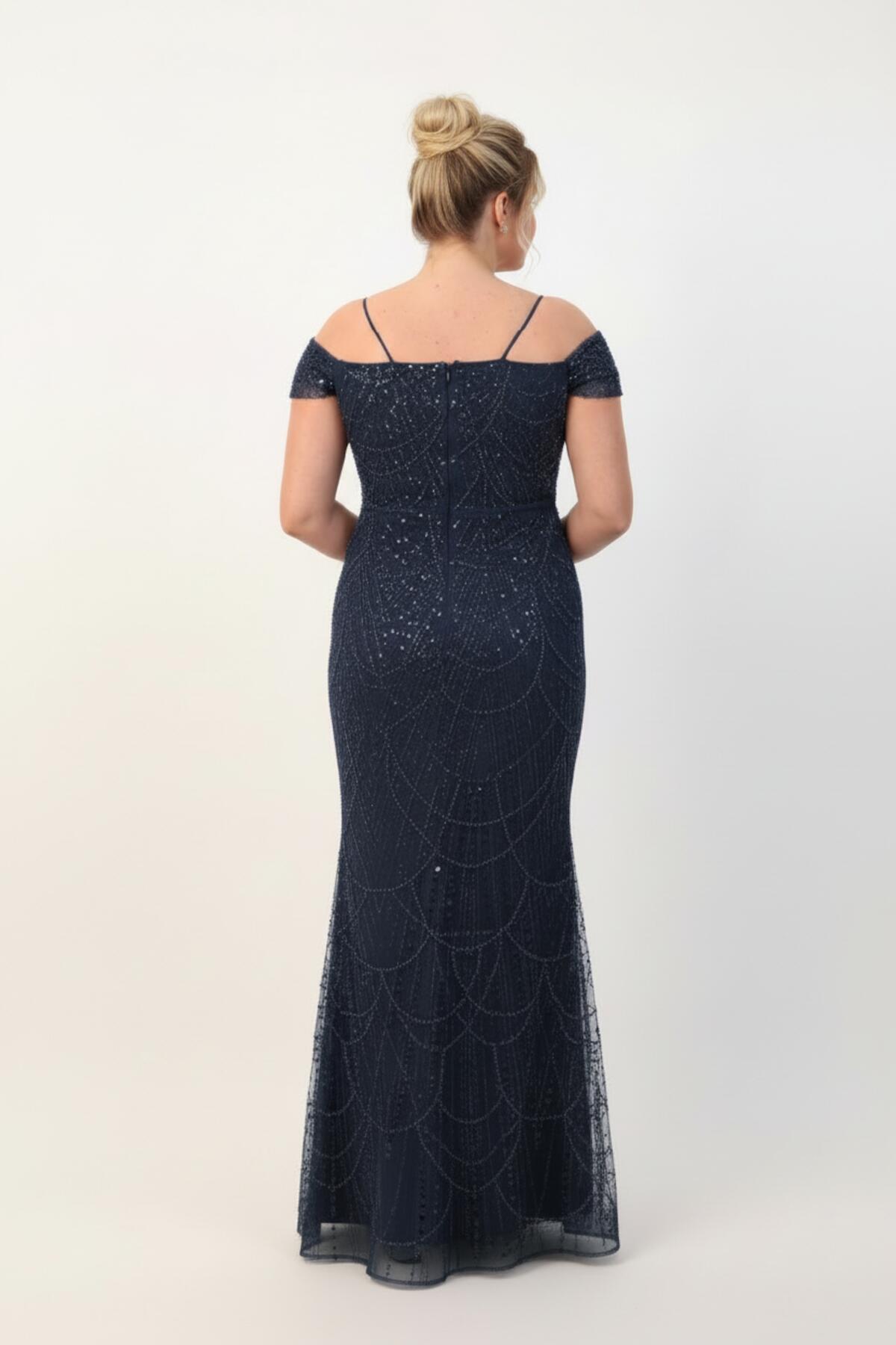 Plus - Size Burgundy Off - The - Shoulder Beaded Gown