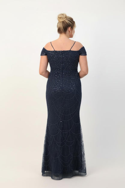 Plus - Size Burgundy Off - The - Shoulder Beaded Gown