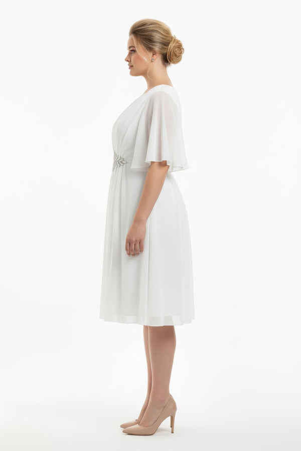 Witte Plus‑Size Midi Jurk Van Glittertule Met Stenen In De Taille