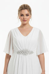Robe Midi En Tulle Blanc Pailleté, Taille Ornée De Pierres — Grande Taille