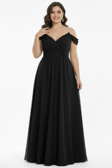 Robe De Soirée Longue Plissée À Bretelles Chaîne — Noir (Grandes Tailles)