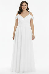 Robe De Soirée Longue Plissée À Bretelles Chaînes — Blanc (Grande Taille)