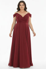 Robe De Soirée Longue Plissée À Bretelles Chaînes — Bordeaux (Grande Taille)