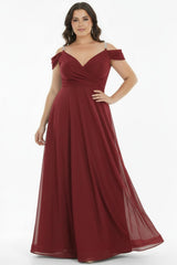 Robe De Soirée Longue Plissée À Bretelles Chaînes — Bordeaux (Grande Taille)
