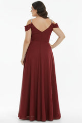 Robe De Soirée Longue Plissée À Bretelles Chaînes — Bordeaux (Grande Taille)
