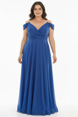 Robe De Soirée Longue Plissée À Bretelles Chaîne — Bleu Roi (Grandes Tailles)