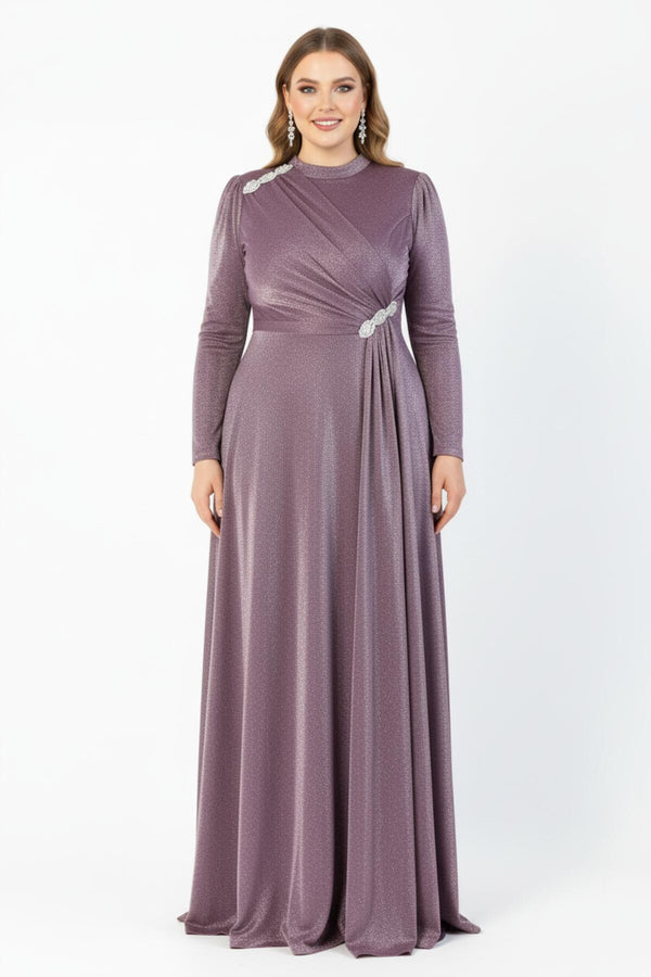 Avondjurk In Grote Maat Met Taille - En Schouderdetails — Poederroze