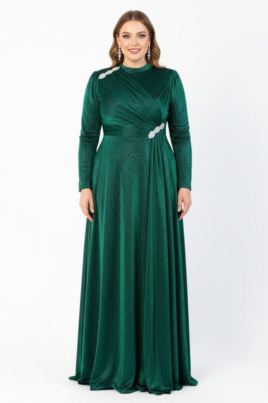 Abendkleid In Großen Größen Mit Taillen - Und Schulterdetails – Grün