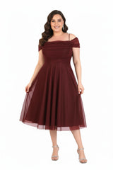 Robe Midi Épaules Dénudées – Grande Taille, Bordeaux