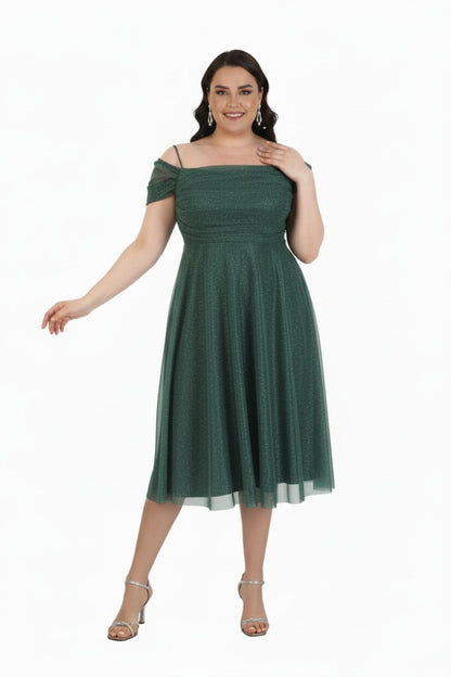 Schoudervrije Midi - Jurk In Grote Maten – Groen