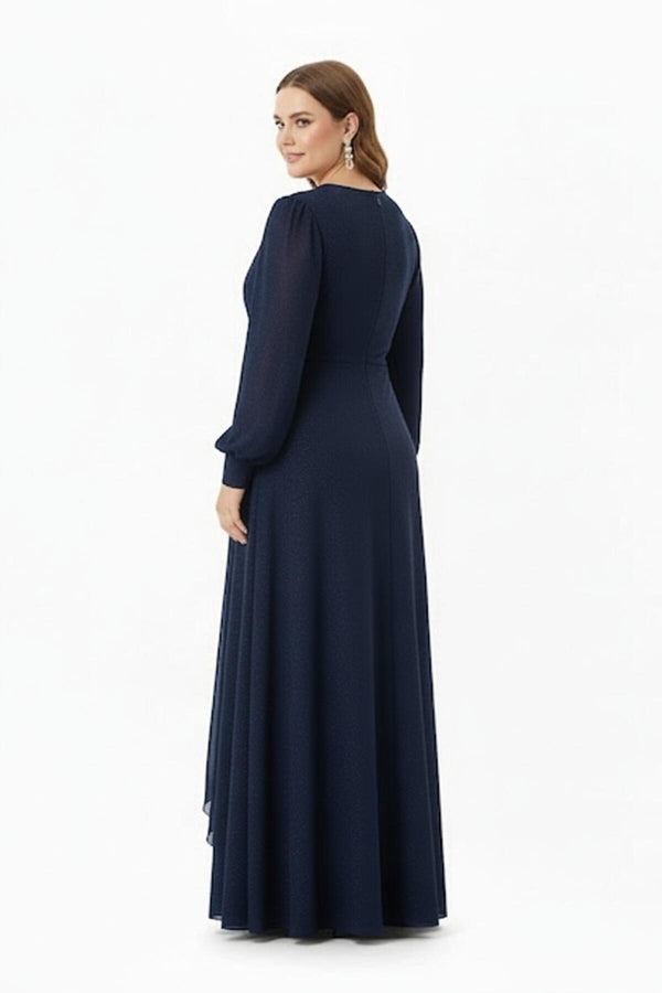 Robe De Soirée Grande Taille En Chiffon Avec Détail À La Taille, Bleu Marine
